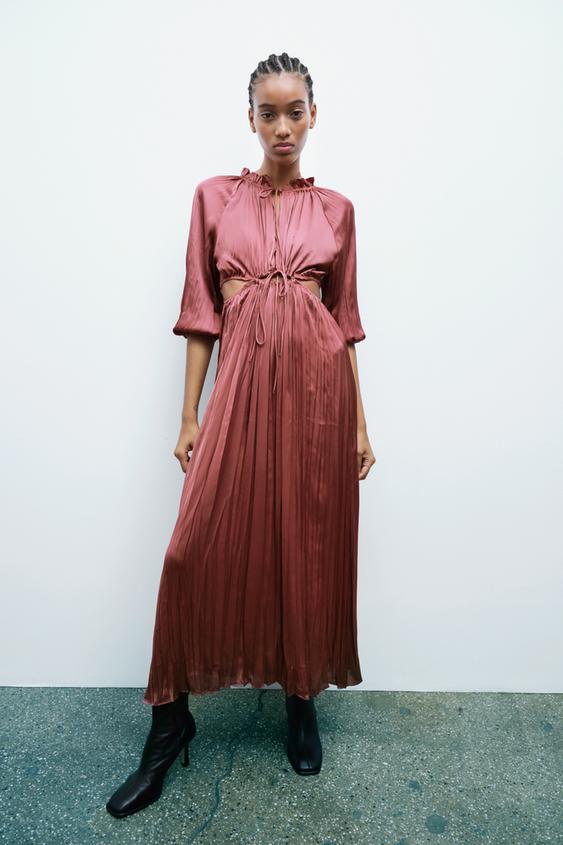 カットアウトディテール入りサテンワンピース マルサラ Zara Japan 日本 カットアウトディテール入りサテンワンピース マルサラ Zara Japan 日本