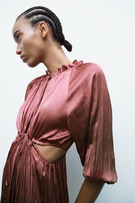 カットアウトディテール入りサテンワンピース マルサラ Zara Japan 日本 カットアウトディテール入りサテンワンピース マルサラ Zara Japan 日本