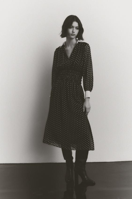 ドット柄ワンピース ブラック Zara Japan 日本 ドット柄ワンピース ブラック Zara Japan 日本