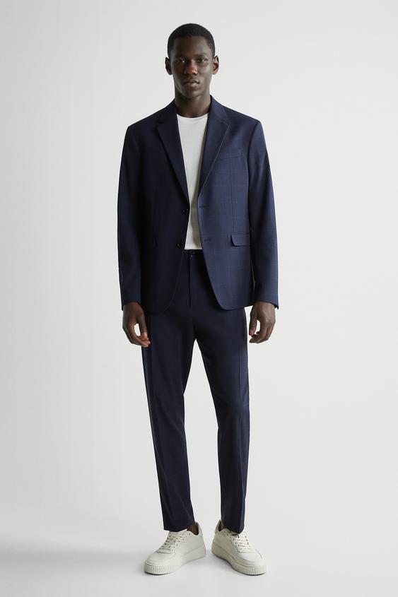 Plaid Suit Jacket Navy Blue Zara United States Plaid Suit Jacket Navy Blue Zara United States