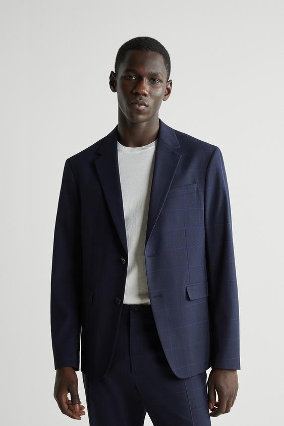 Plaid Suit Jacket Navy Blue Zara United States Plaid Suit Jacket Navy Blue Zara United States