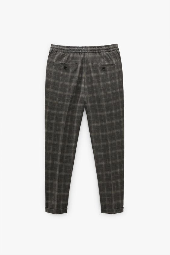FLANNEL CHECKED TROUSERS - Grey | ZARA 