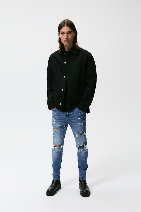 ダメージ スキニー デニムパンツ ブルー Zara Japan 日本 ダメージ スキニー デニムパンツ ブルー Zara Japan 日本