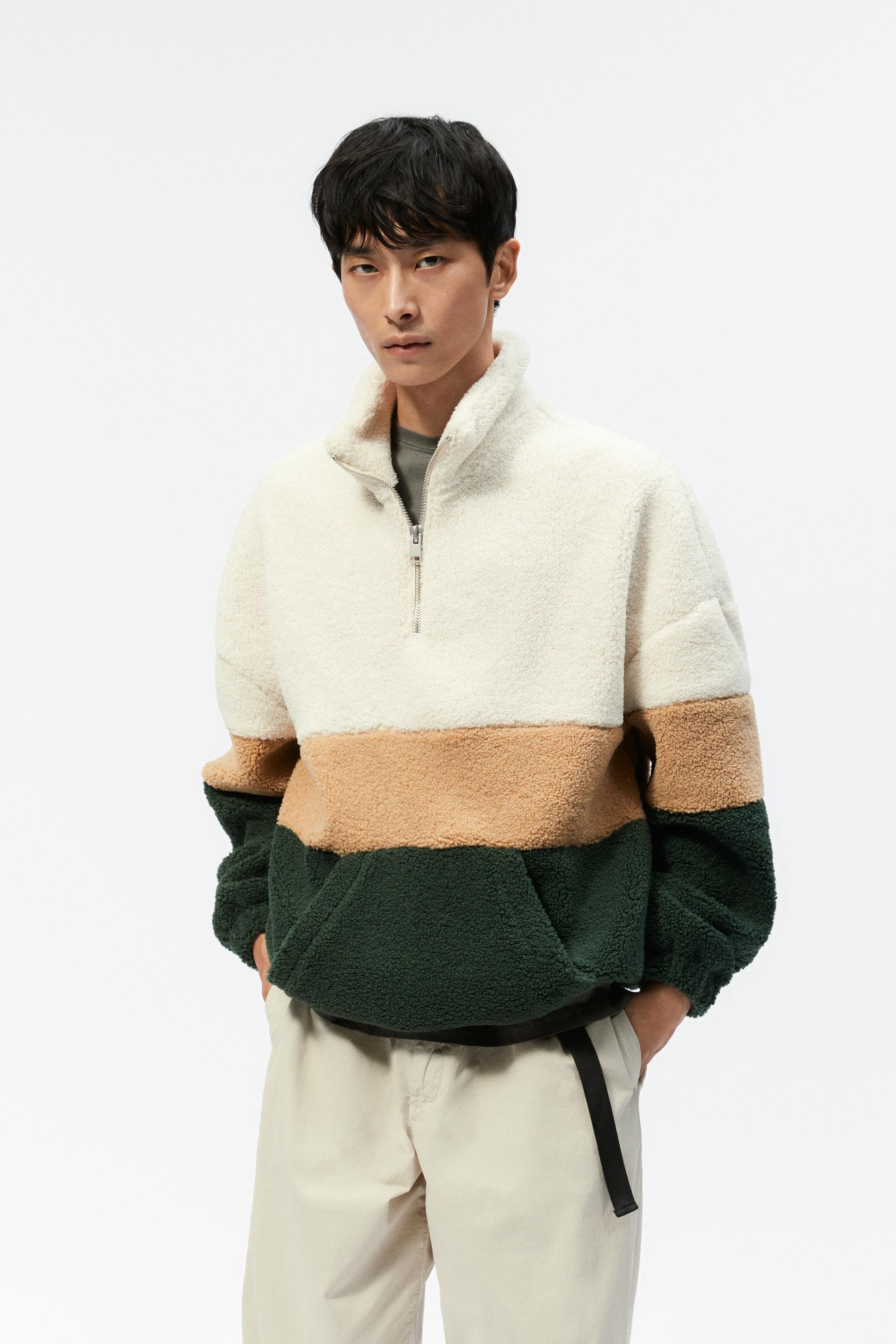 カンガルーポケット付きカラーブロックジャケット エクリュ グリーン Zara Japan 日本 カンガルーポケット付きカラーブロックジャケット エクリュ グリーン Zara Japan 日本