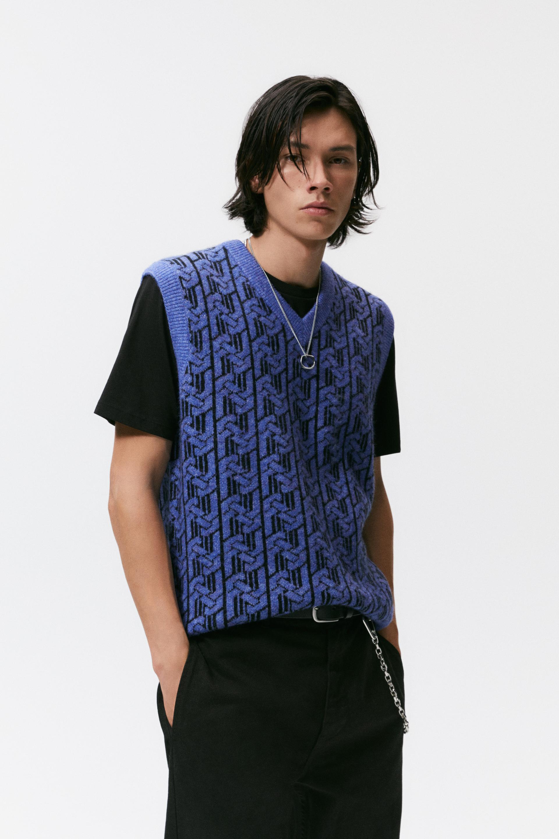 Geometric Knit Vest Blue Zara United States Geometric Knit Vest Blue Zara United States