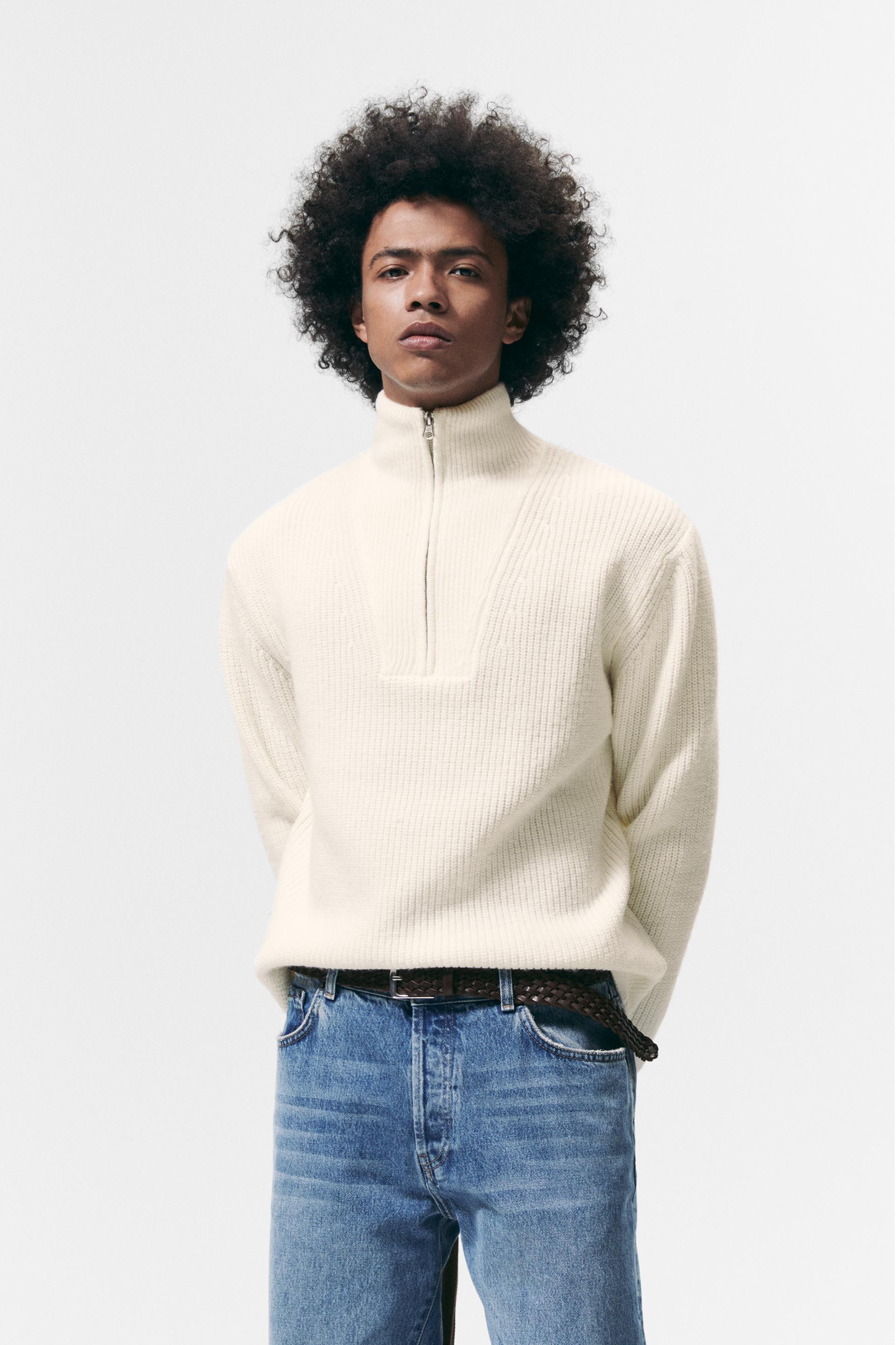 ZIP-COLLAR SWEATER - Oyster White 