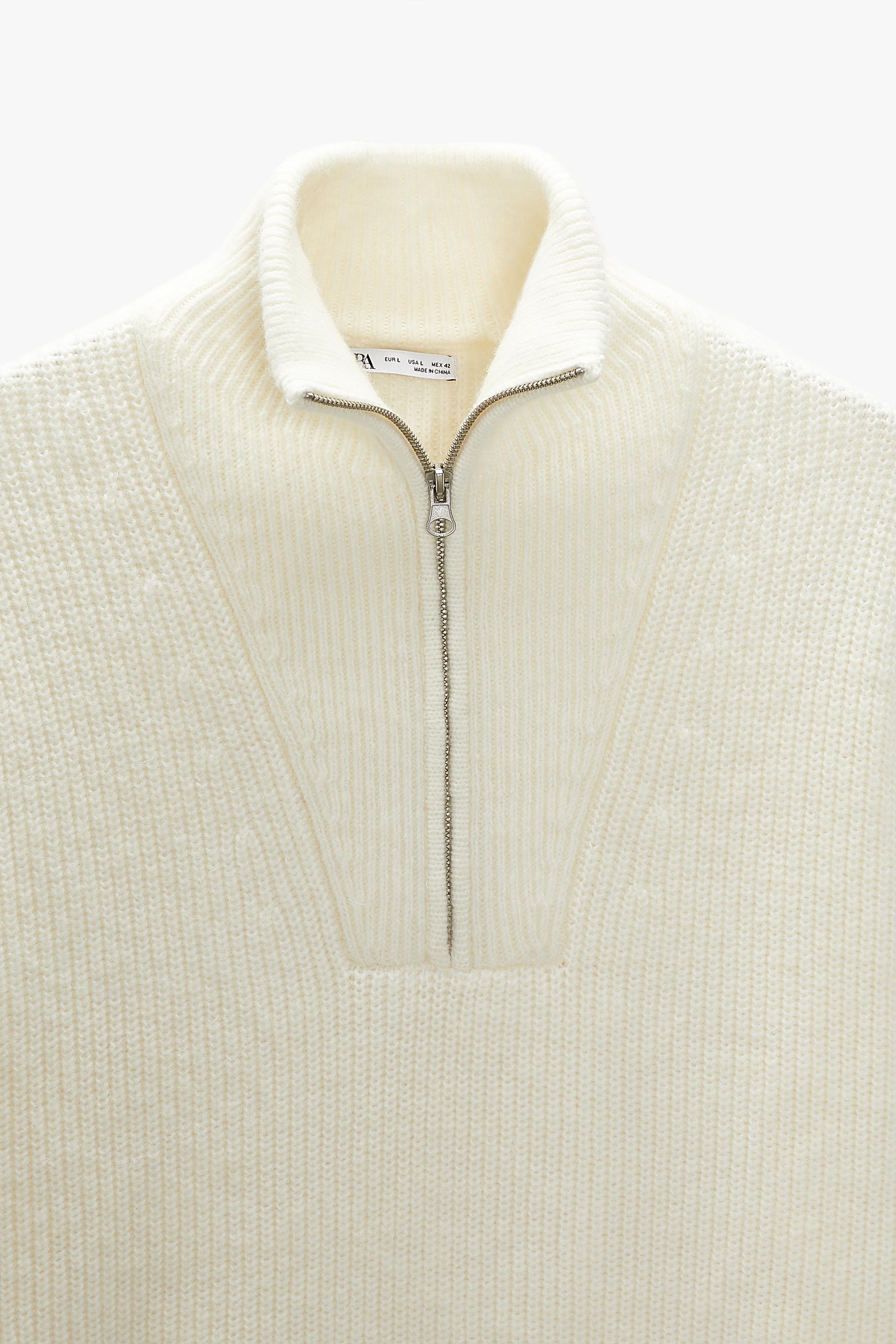 ZIP-COLLAR SWEATER - Oyster White 