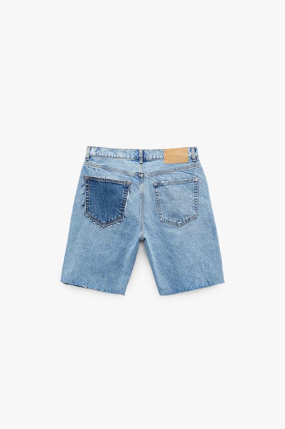 DENIM BERMUDA SHORTS WITH PATCHES - Mid 