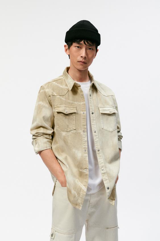 タイダイプリント デニムシャツジャケット オリーブオイル Zara Japan 日本 タイダイプリント デニムシャツジャケット オリーブオイル Zara Japan 日本