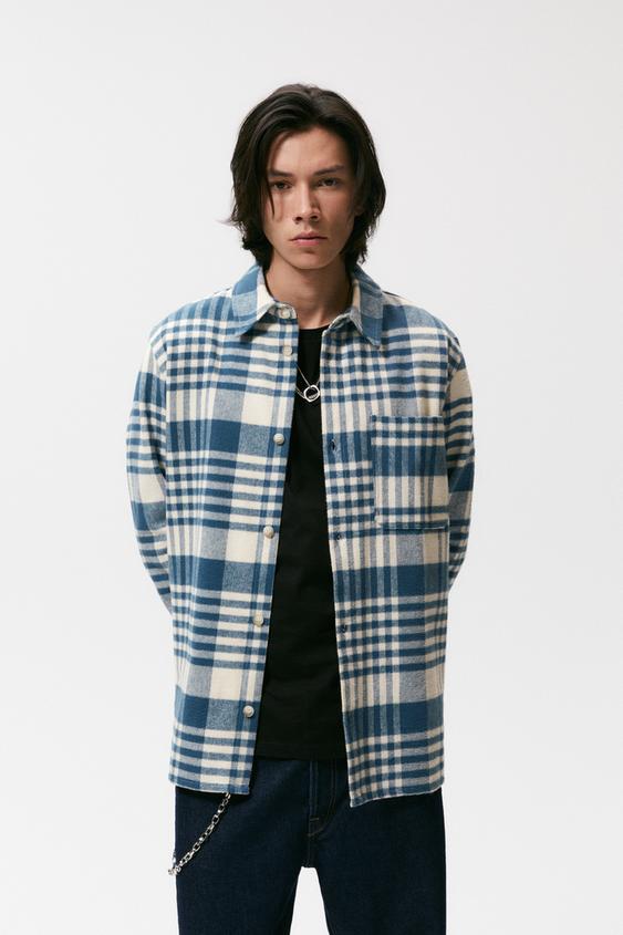 CHECK FLANNEL SHIRT - Blue/White | ZARA 