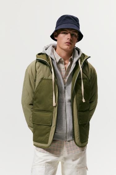 CONTRAST PUFFER JACKET - Khaki | ZARA 