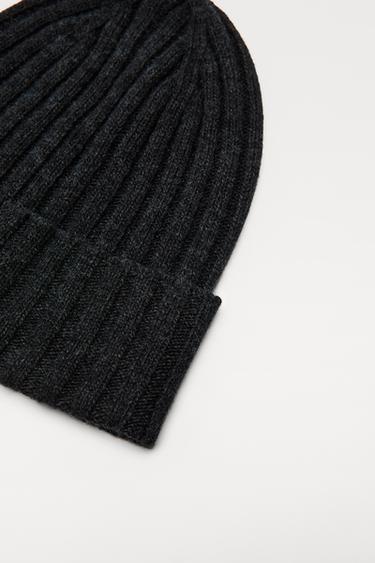 RIBBED WOOL BLEND BEANIE - Anthracite 