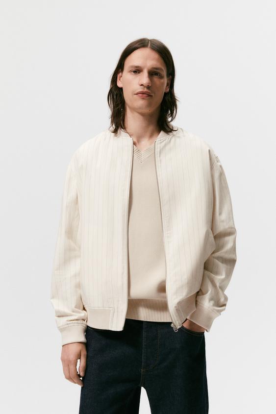 Striped Bomber Jacket Oyster White Zara Canada Striped Bomber Jacket Oyster White Zara Canada