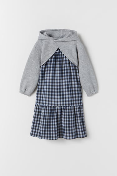 コントラストギンガムチェック柄ワンピース ライトブルー Zara Japan 日本 コントラストギンガムチェック柄ワンピース ライトブルー Zara Japan 日本