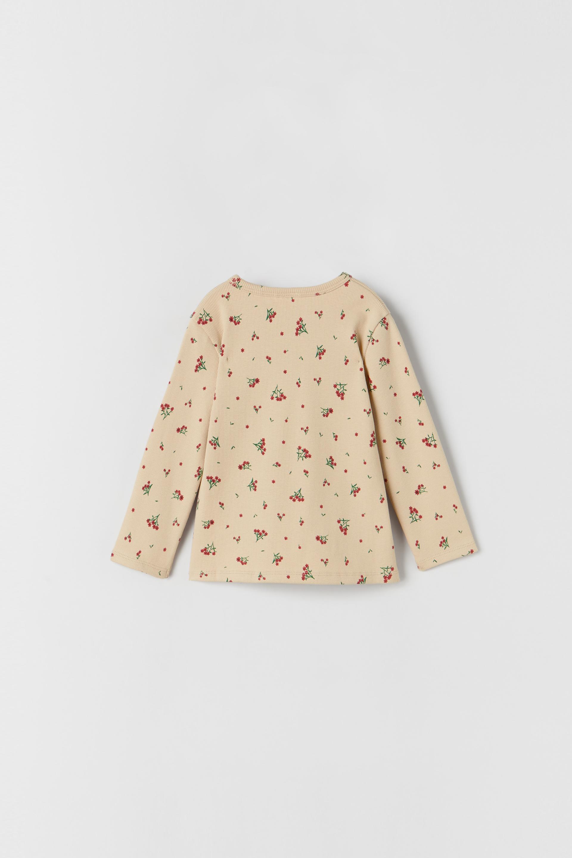 RIBBED FLORAL T-SHIRT - Butter | ZARA 