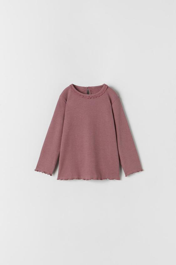 CAMISETA RIB PUNTILLA - Rosado | ZARA Chile