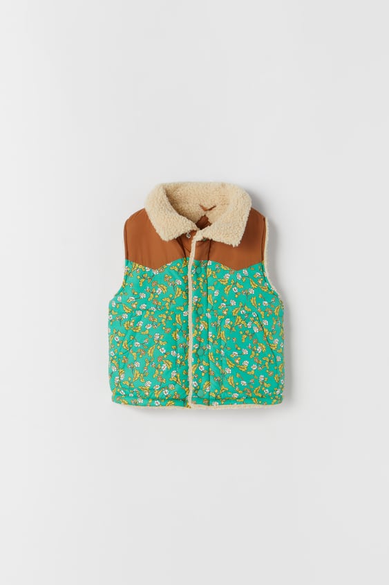 Zara COMBINATION FLORAL PUFFER VEST LIMITED EDITION