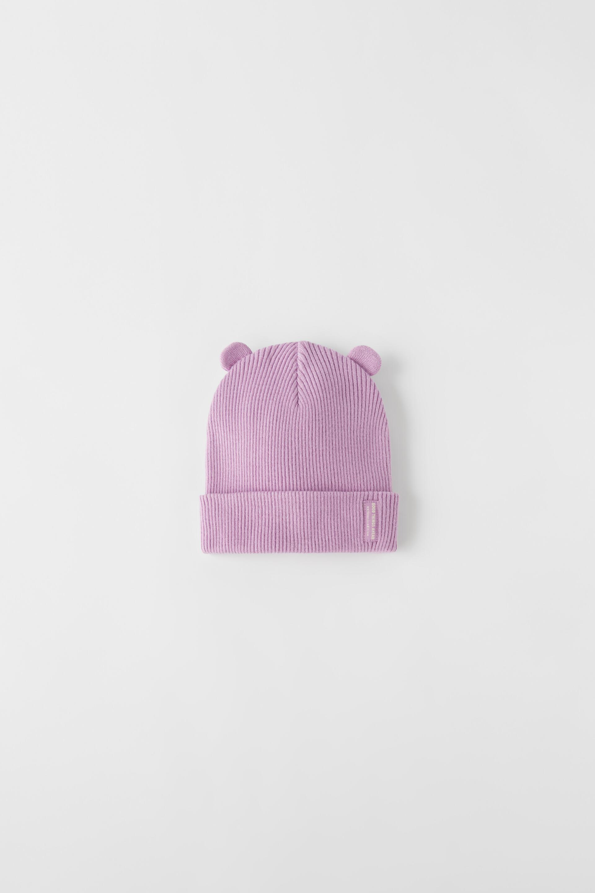 BABY/ RIBBED KNIT HAT WITH EARS - Mauve 