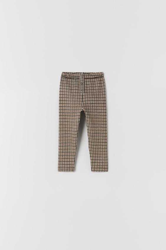 CHECKED JACQUARD LEGGINGS - camel 