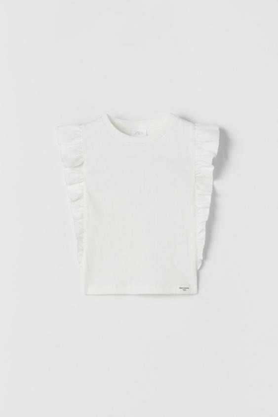 RIBBED T-SHIRT WITH RUFFLES - White 