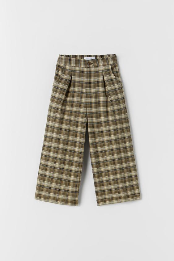 PANTALÓN PALAZZO CUADROS - Verde | ZARA Chile