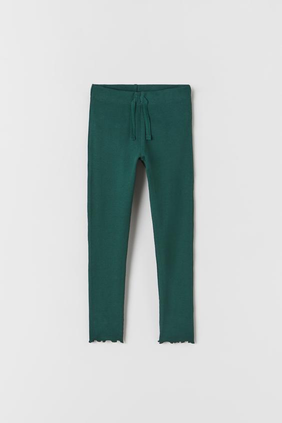 BASIC RIBBED LEGGINGS - Bottle green 
