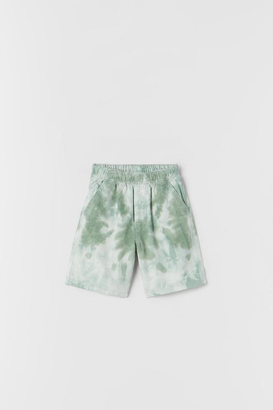 FLOWING DENIM TIE-DYE BERMUDA SHORTS - Mid-green | ZARA Australia