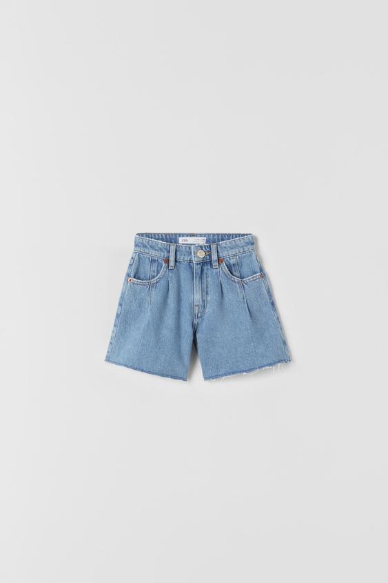 Pleated denim shorts clearance