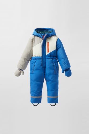 WATER-REPELLENT COLOUR BLOCK ONE-PIECE SUIT WITH FLEECE LINING