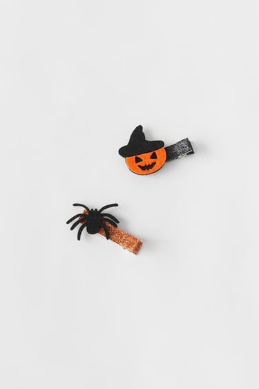 TWO PACK OF PUMPKIN AND SPIDER BARRETTES