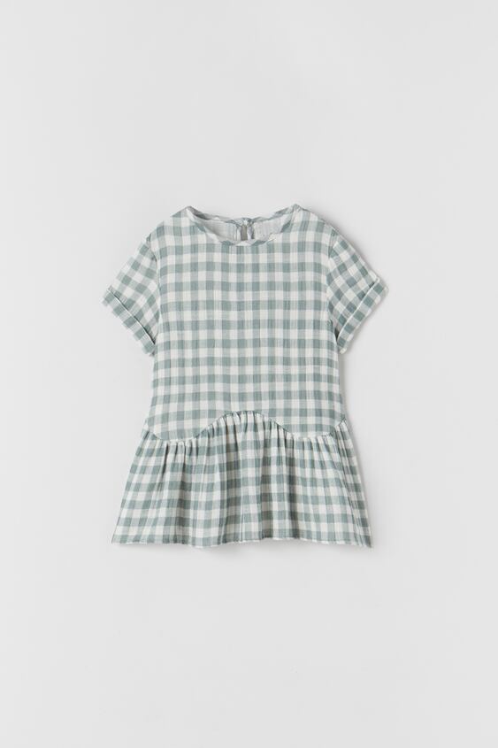 ギンガムチェック柄ワンピース ミディアムブルー Zara Japan 日本 ギンガムチェック柄ワンピース ミディアムブルー Zara Japan 日本