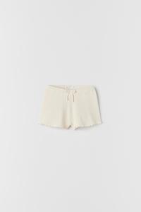 RIBBED LETTUCE EDGE KNIT BERMUDA SHORTS 