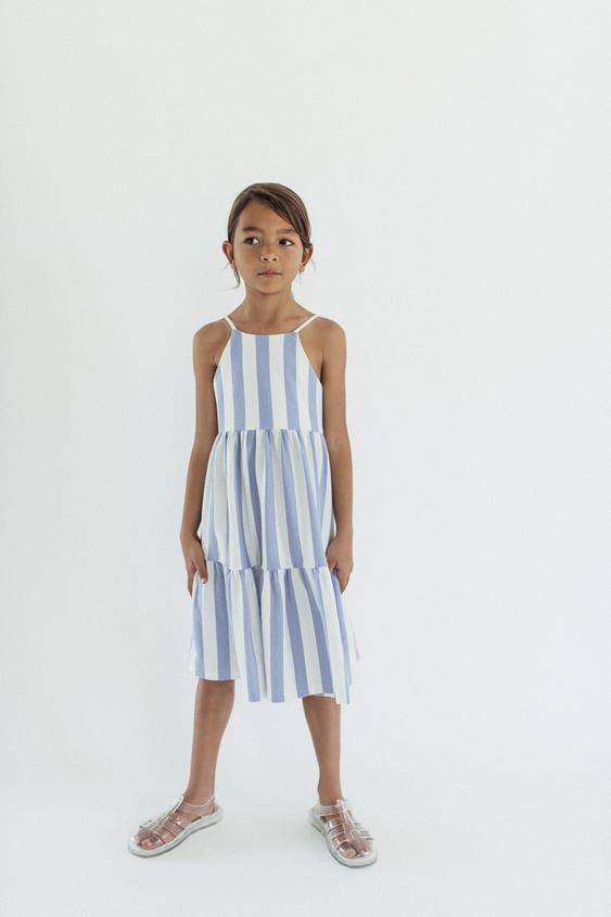 ストライプ ミディワンピース ブルー Zara Japan 日本 ストライプ ミディワンピース ブルー Zara Japan 日本