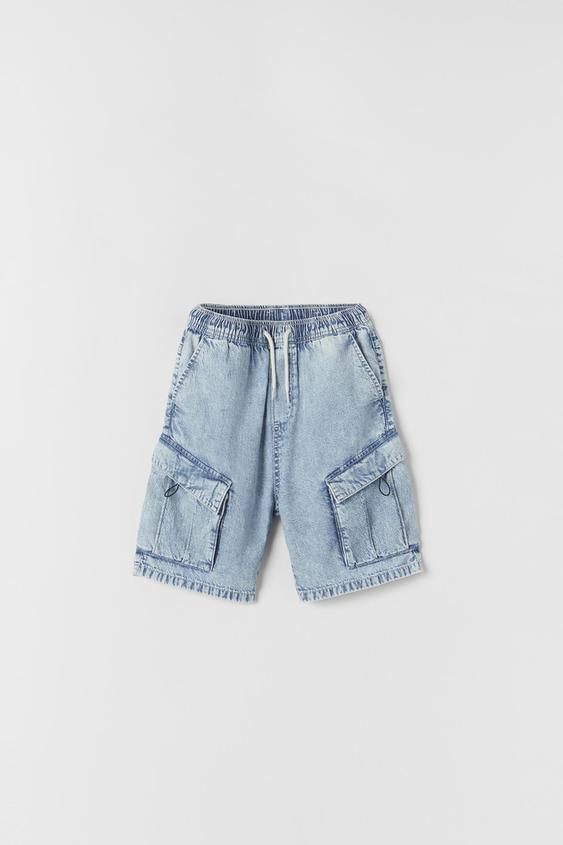 BERMUDA DENIM CARGO FLUIDA - Azul claro | ZARA Chile