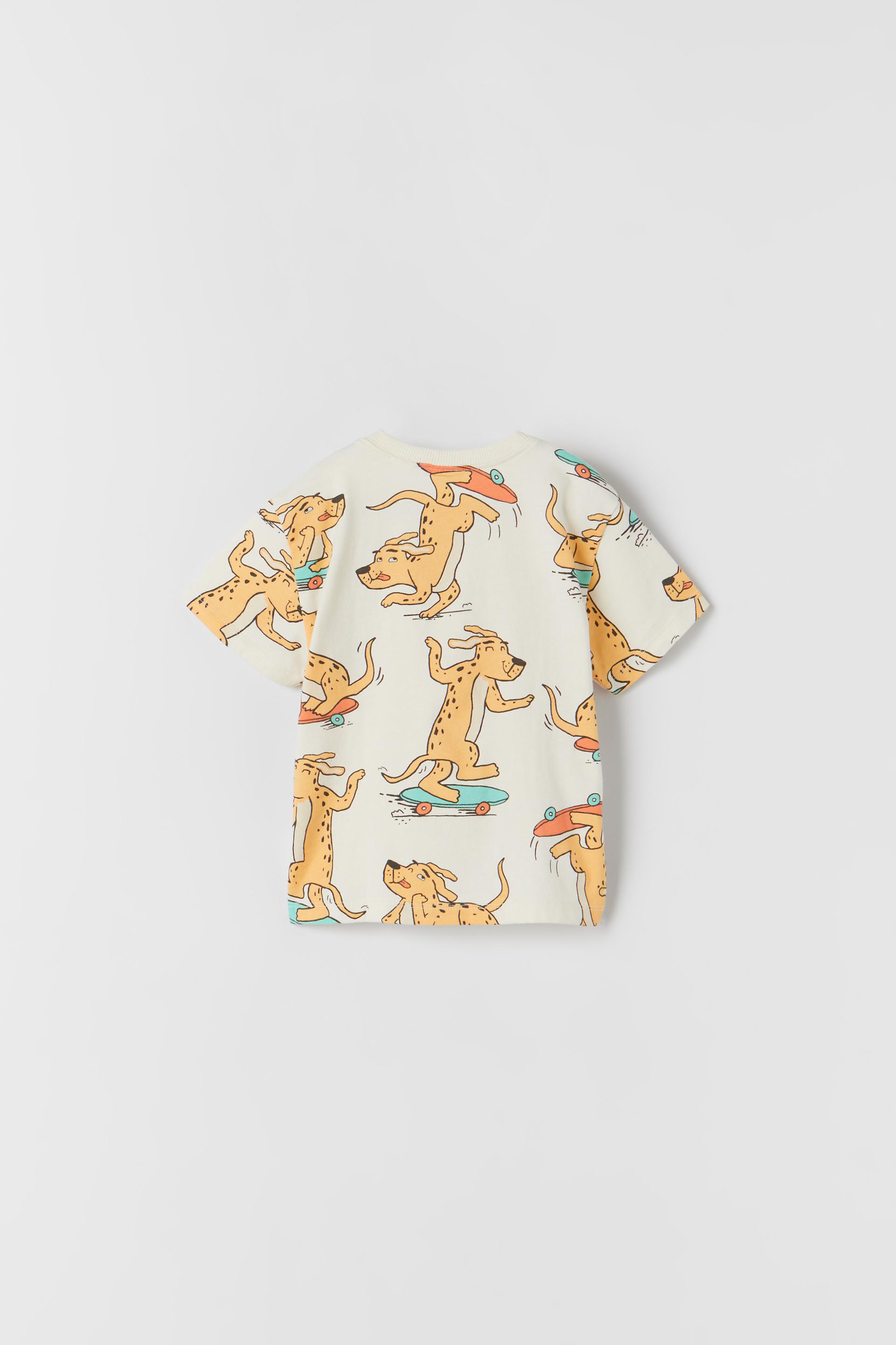 Kaykayci Kopek Desenli T Shirt Ekru Zara Turkiye Turkey