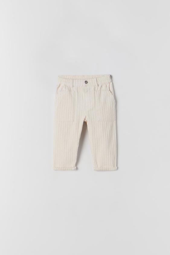 WIDE-LEG CORDUROY TROUSERS - Ecru 