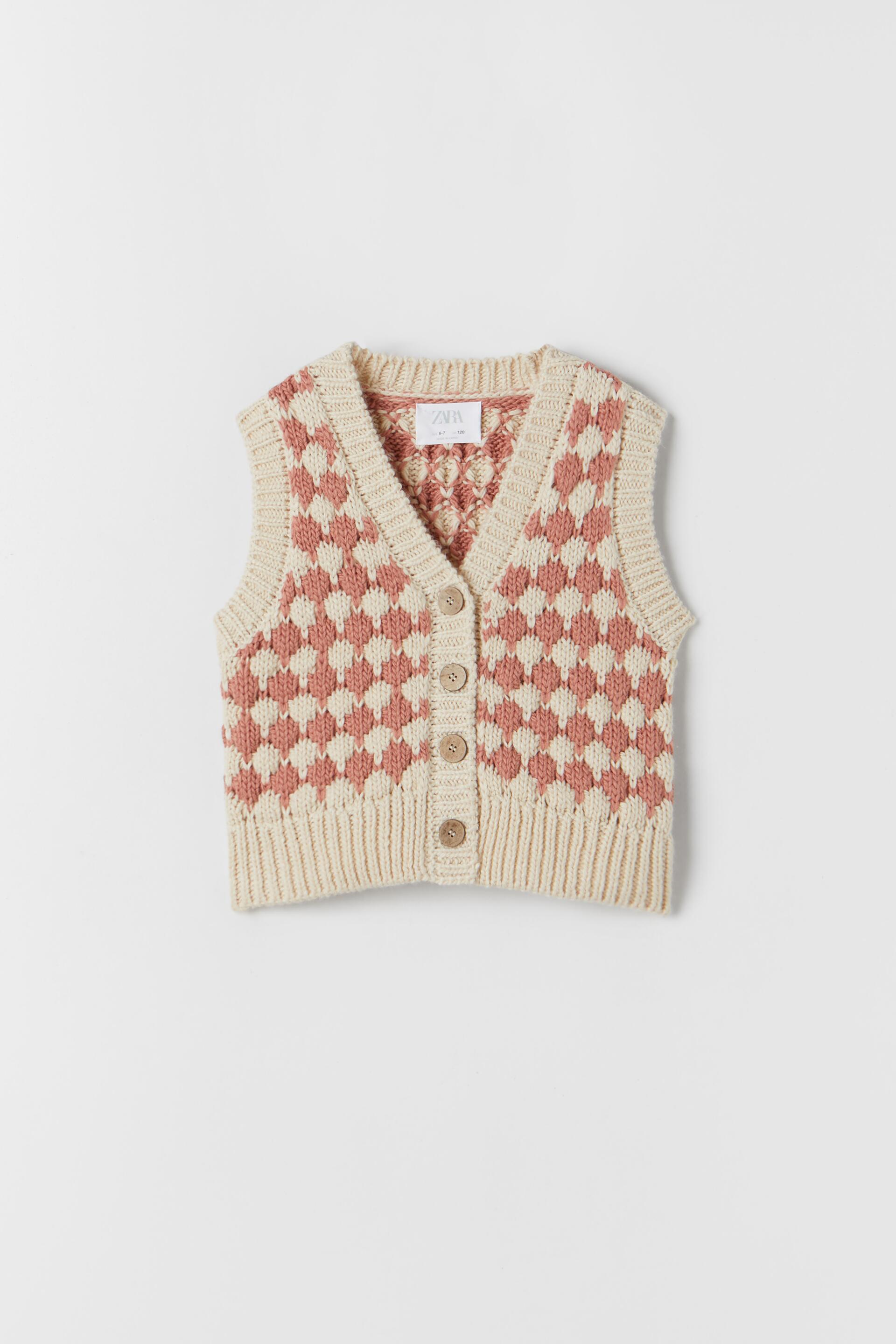 Zara KNIT ARGYLE VEST - 148455984-068-3