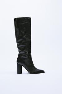 LEATHER HIGH-HEEL BOOTS - Black | ZARA 
