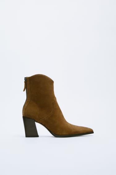 SPLIT SUEDE HEELED COWBOY ANKLE BOOTS