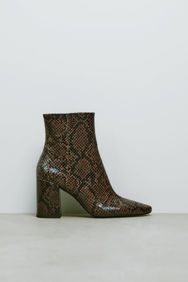 ANIMAL EMBOSSED WIDE HEELED ANKLE BOOTS