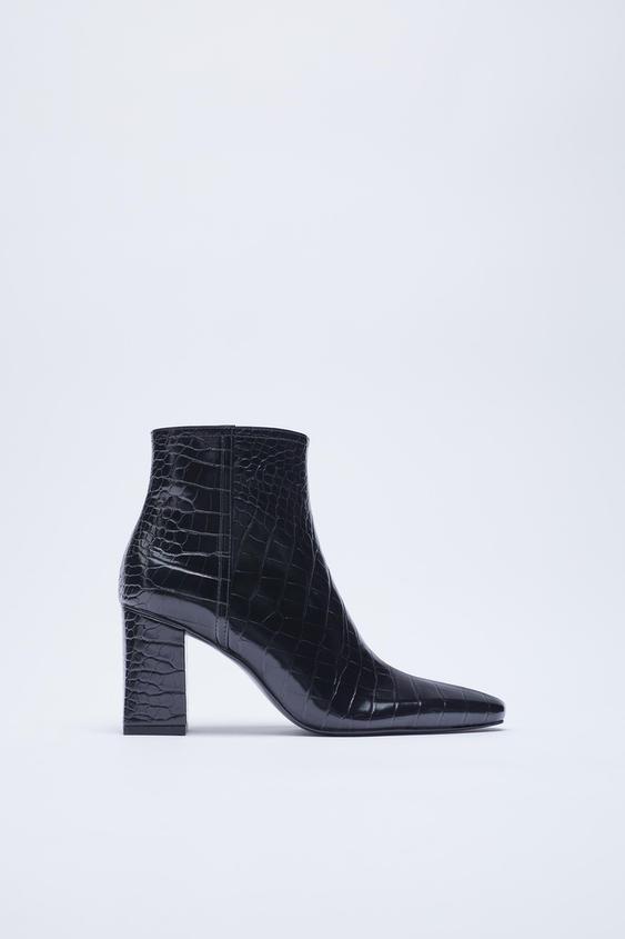 ANIMAL PRINT HIGH HEEL ANKLE BOOTS - Black | ZARA New Zealand