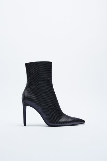 EMBOSSED STRETCH HIGH-HEEL ANKLE BOOTS