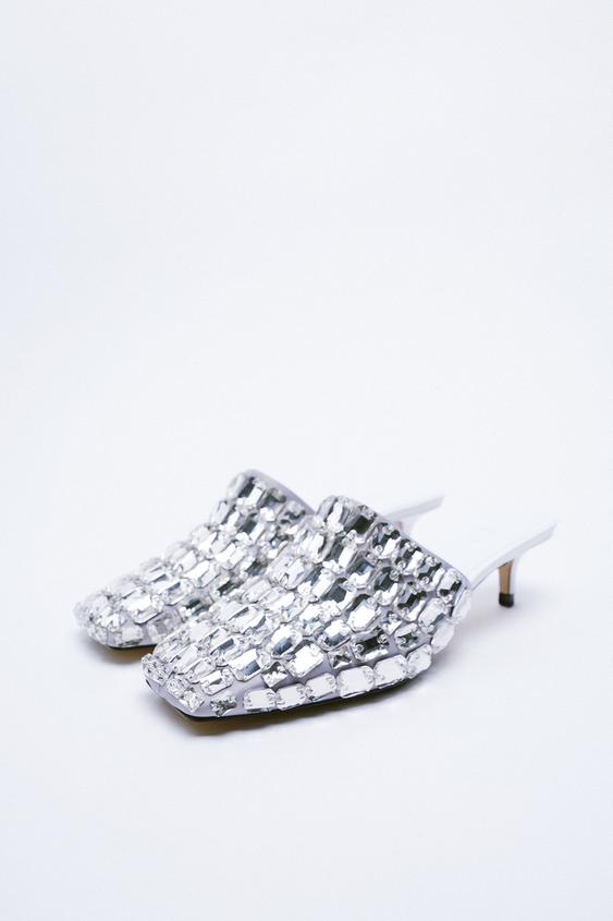 HEELED MULES WITH STONES - Silver | ZARA Saudi Arabia
