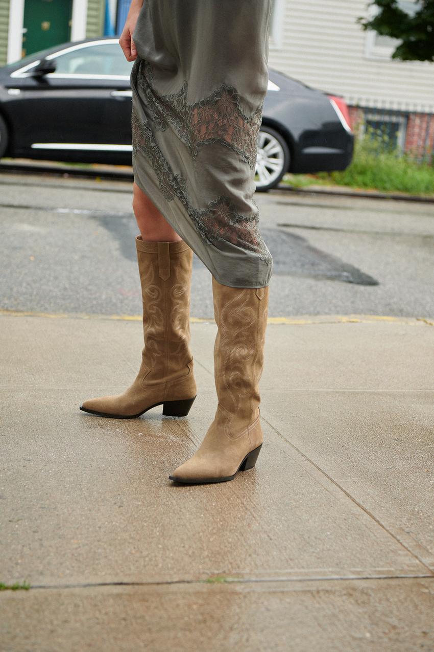 SPLIT LEATHER COWBOY BOOTS Sandy Brown ZARA United States