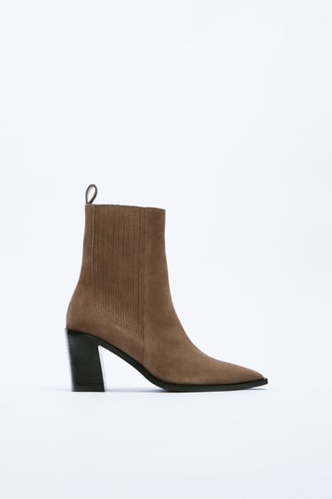 SPLIT SUEDE HEELED COWBOY ANKLE BOOTS