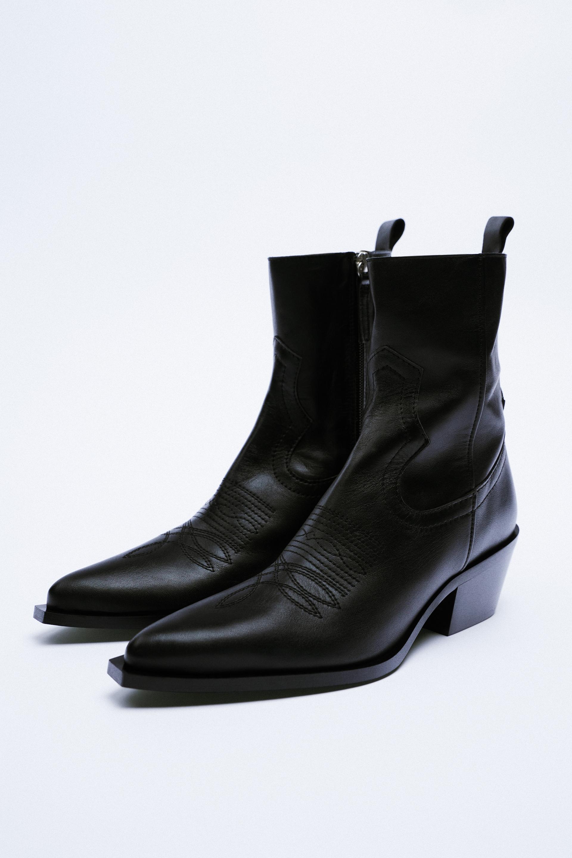 zara leather cowboy ankle boots
