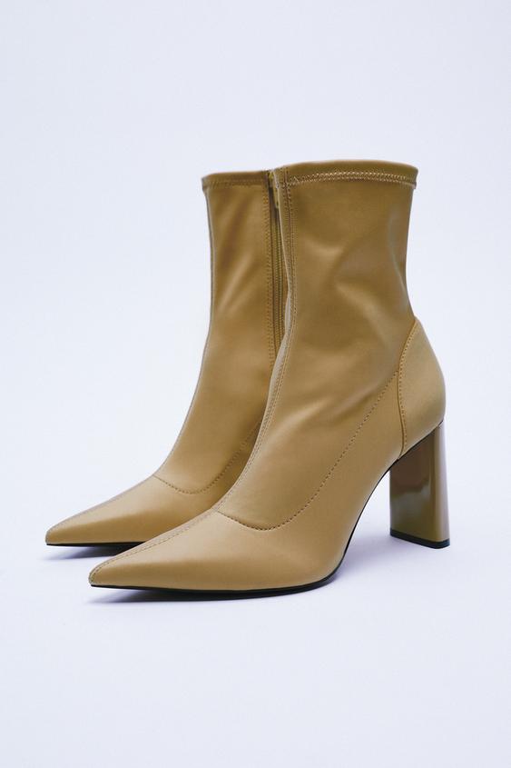 BOTÍN TACÓN TEJIDO ELÁSTICO - Beige | ZARA Chile