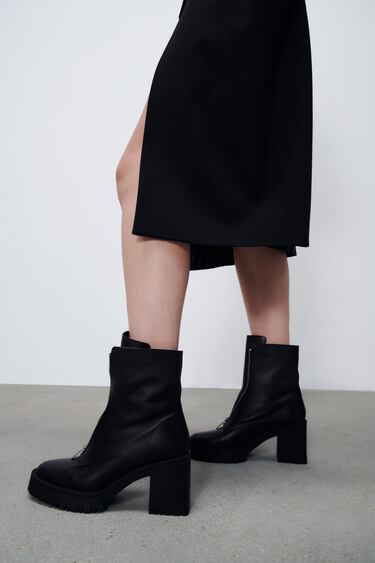 HIGH-HEEL LEATHER ANKLE BOOTS WITH ZIP