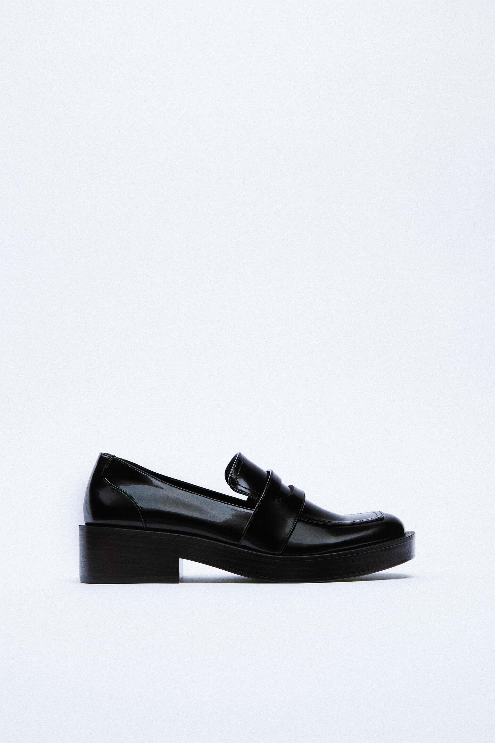 black low heel loafers