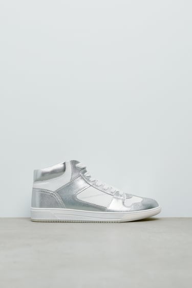 METALLIC LEATHER HIGH-TOP TRAINERS